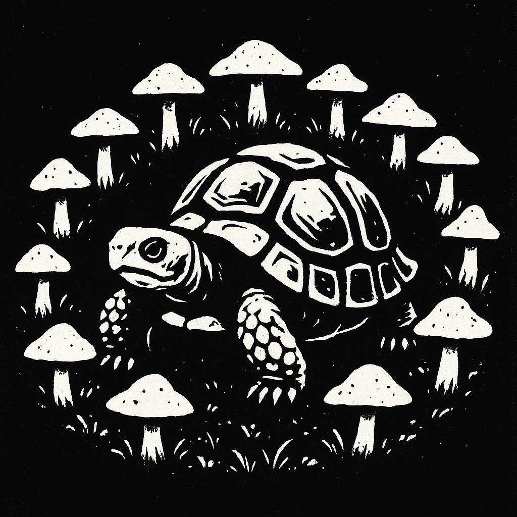🖤🐢 Tortoise tales in the fairy ring! Who knew slow and steady had such magical vibes? Step into the enchanted circle with this bold shelled wanderer! 🍄✨